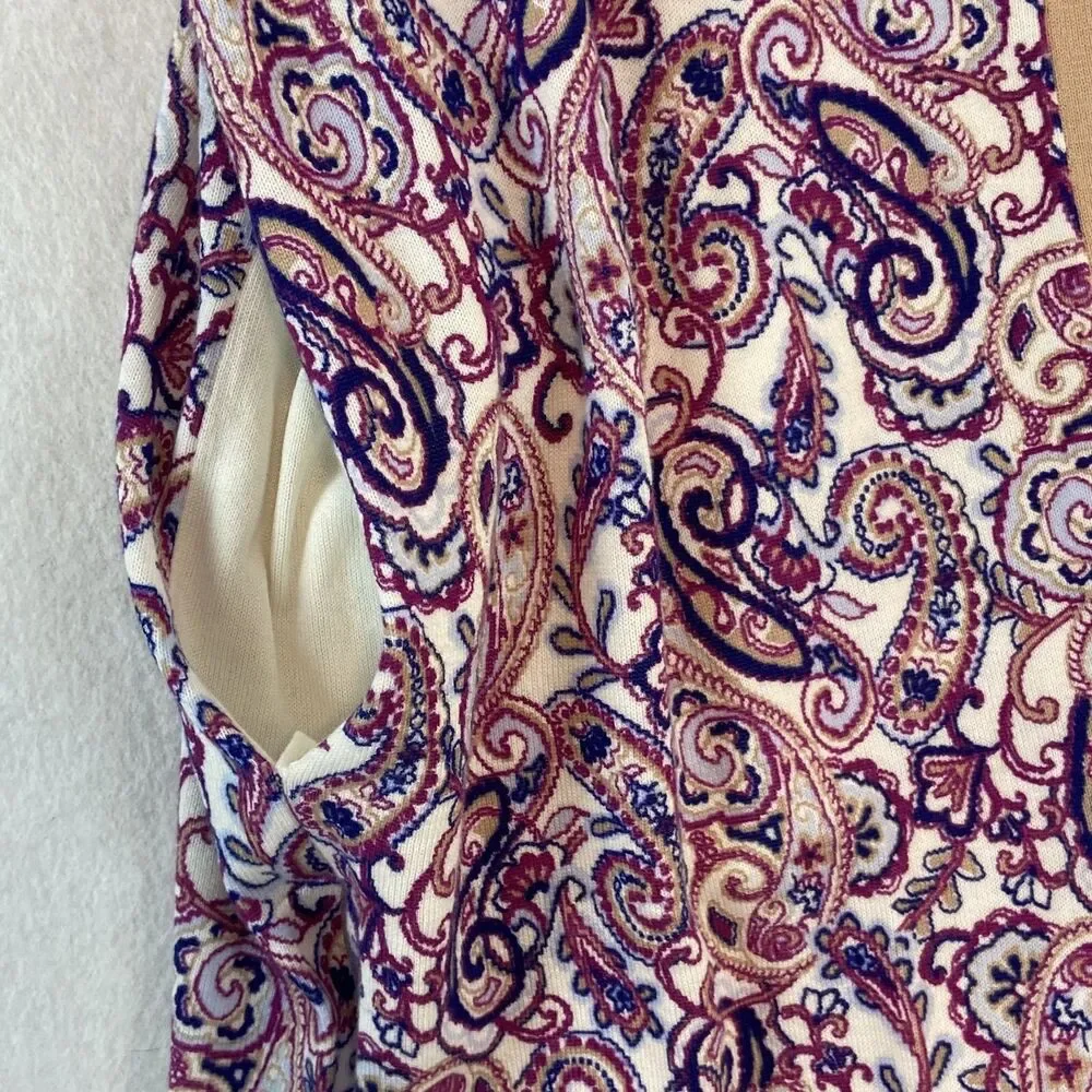 Lands End Long Line Cardigan Sweater‎ Women's Large 14-16 Paisley Open Front